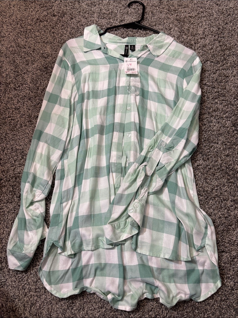 Versona Mint and White Buffalo Plaid Button-Up